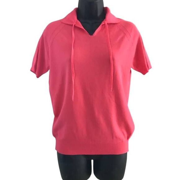 Vintage Pink Short Sleeved Spring Sweater Designers Originals 70s Top Athleisure - Picture 1 of 6